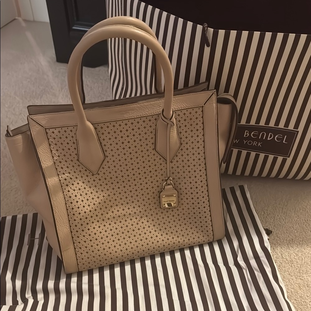 Henri Bendel Cream Satchel Bag with Structured Design